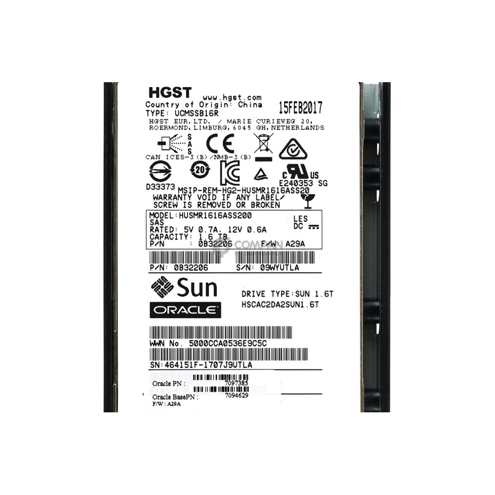 7097385 SUN ORACLE 1.6TB 2.5 SFF SSD SAS